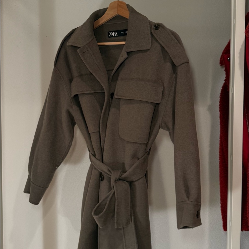 Zara Women's Wool Belted Green Jacket